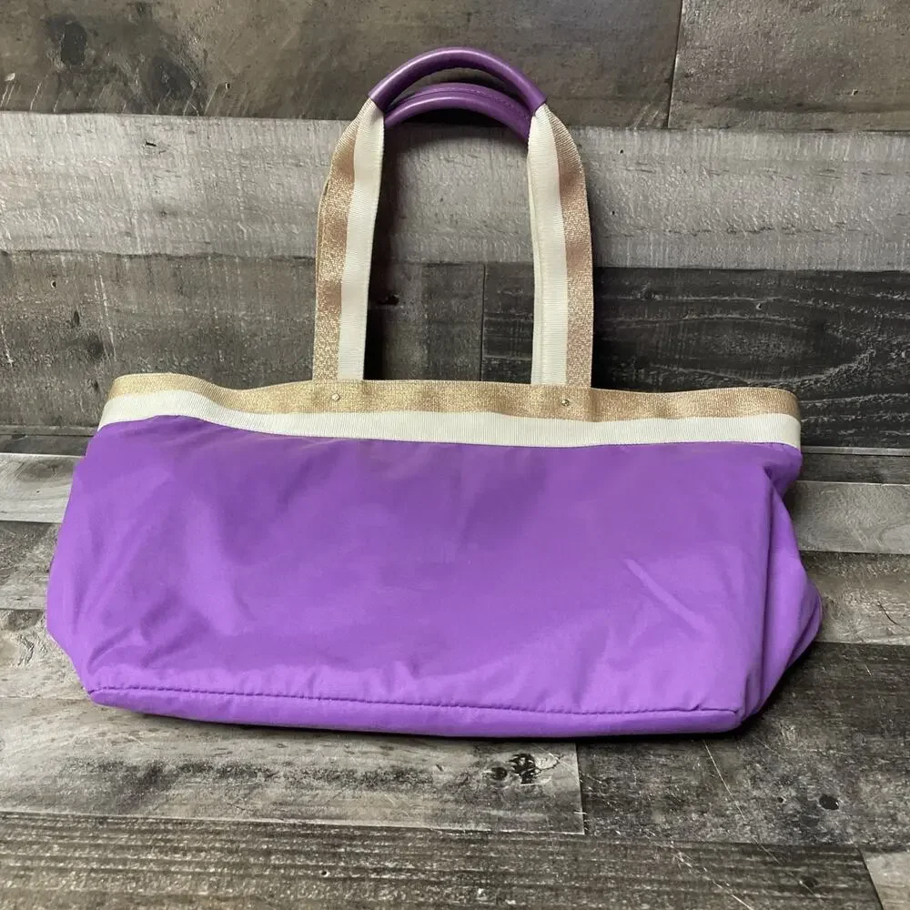 KATE SPADE Barrow Street Bon Nylon Shopper Tote Purse- Violet/Cream/Gold w/ Bow